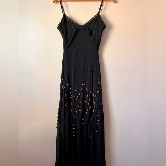 Vintage CACHE 100% Silk Sheer Beaded Rosebud Lace Slip Dress Size 10 - Picture 6 of 10